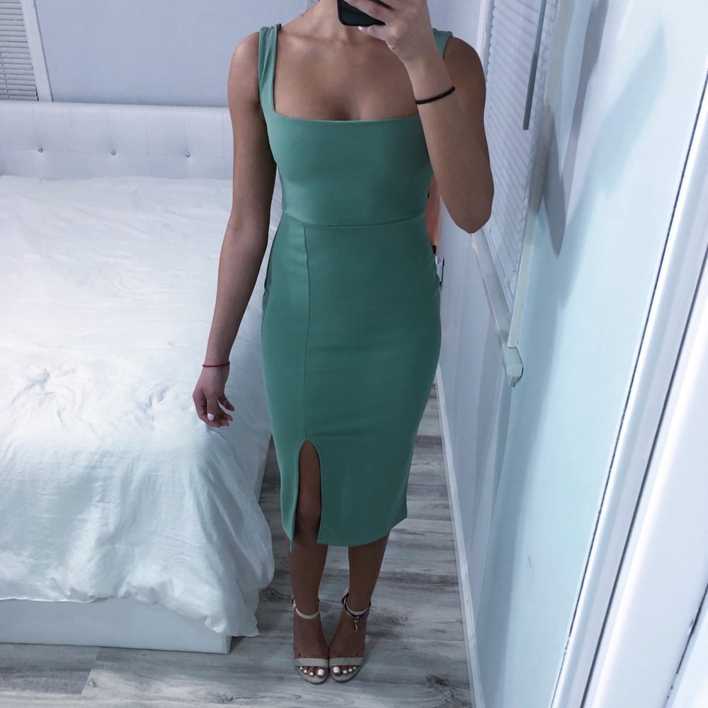 Sage Midi Dress with Slit